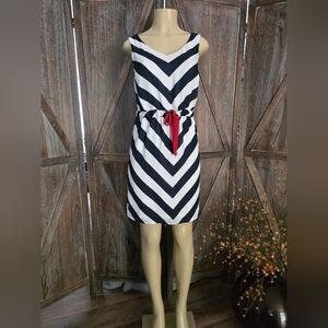 Tommy Hilfiger Black and White Chevron Light weight Summer Dress with Red Tie